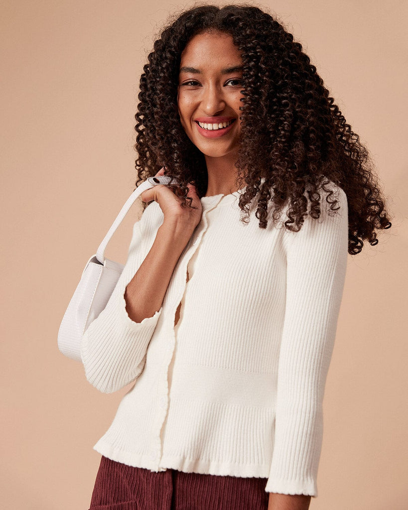 The Frill Trim Knit Top White Tops - RIHOAS