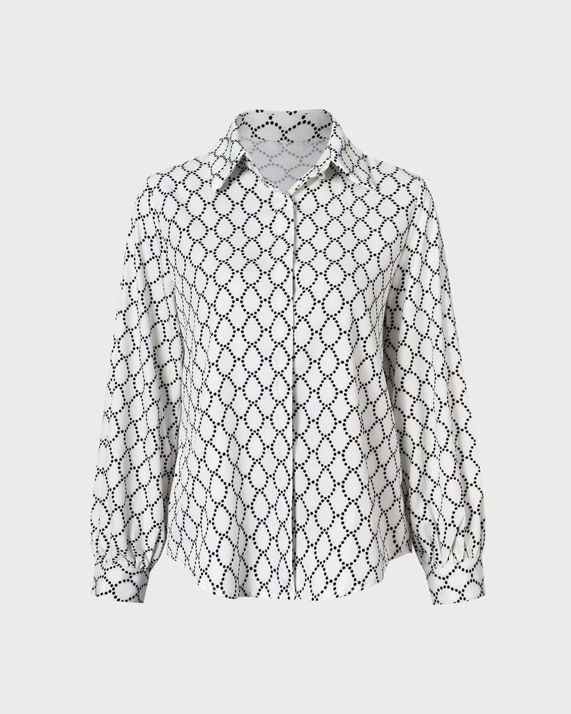 The Geometric Print Shirt White Tops - RIHOAS