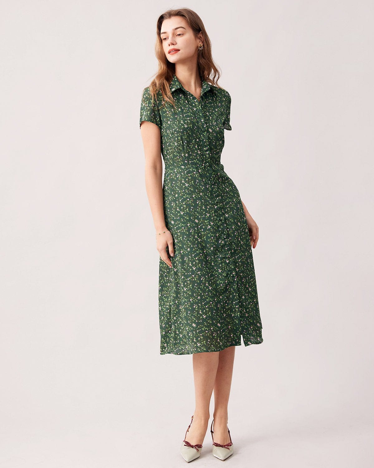 Rihoas Floral Button Down Shirt Dress | Collared Short Sleeve Midi for Work, Brunch, Summer, Green / XL Rihoas Floral Button Down Shirt Dress | Collared Short Sleeve Midi for Work, Brunch, Summer, Green / XL