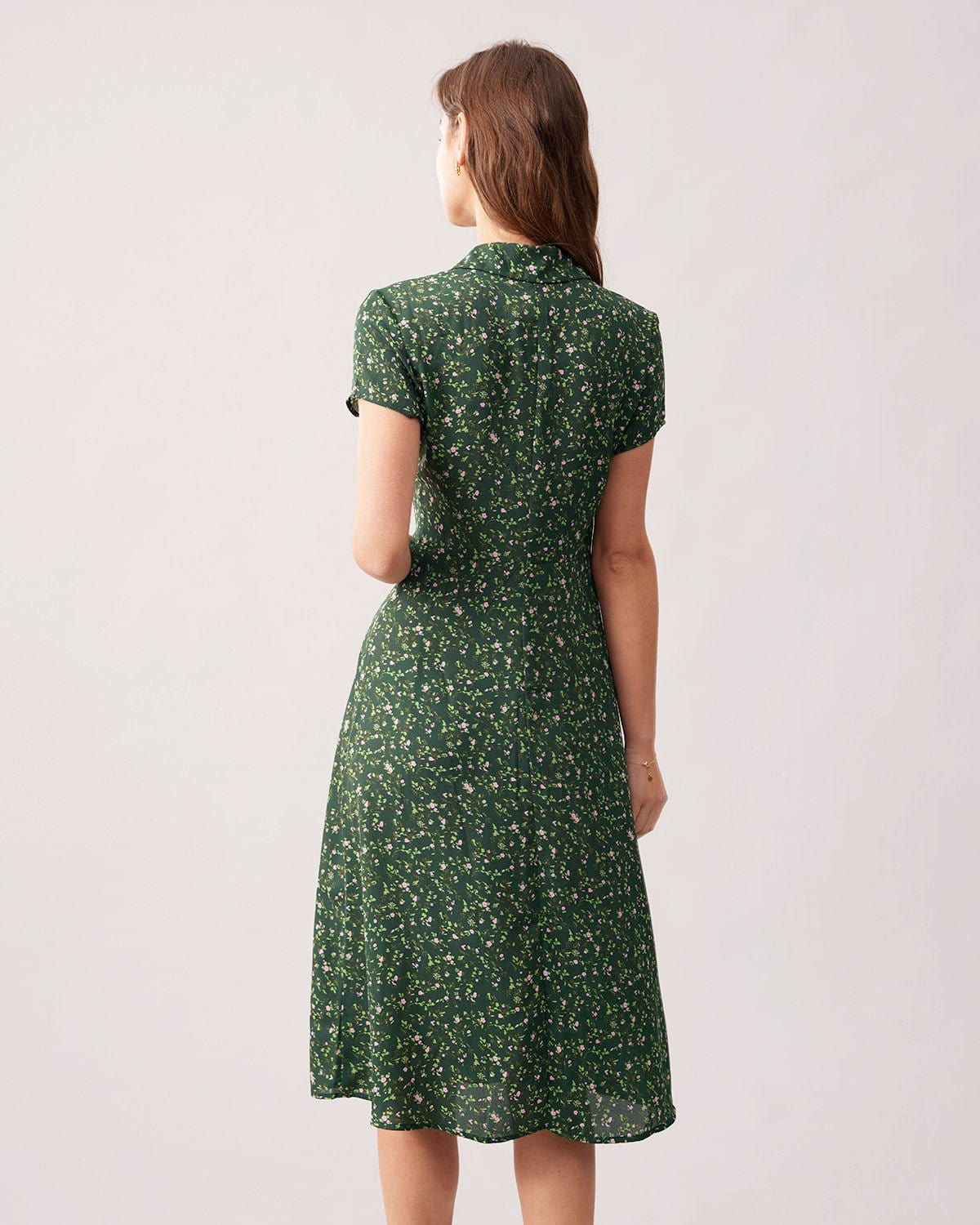 Rihoas Women's Ditsy Floral Ruffle Puff Short Sleeve Square Neckline Mini Dress, Green / L