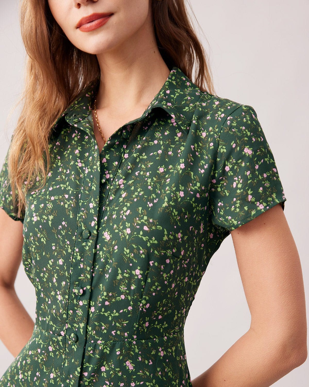 Rihoas Floral Button Down Shirt Dress | Collared Short Sleeve Midi for Work, Brunch, Summer, Green / XL Rihoas Floral Button Down Shirt Dress | Collared Short Sleeve Midi for Work, Brunch, Summer, Green / XL