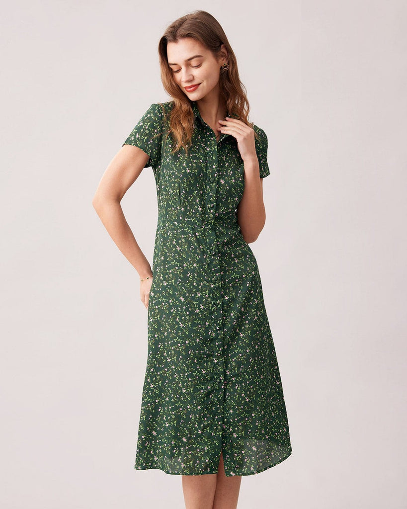 Leticia Midi Dress - Twist Front Tie Strap Tiered Dress in Green