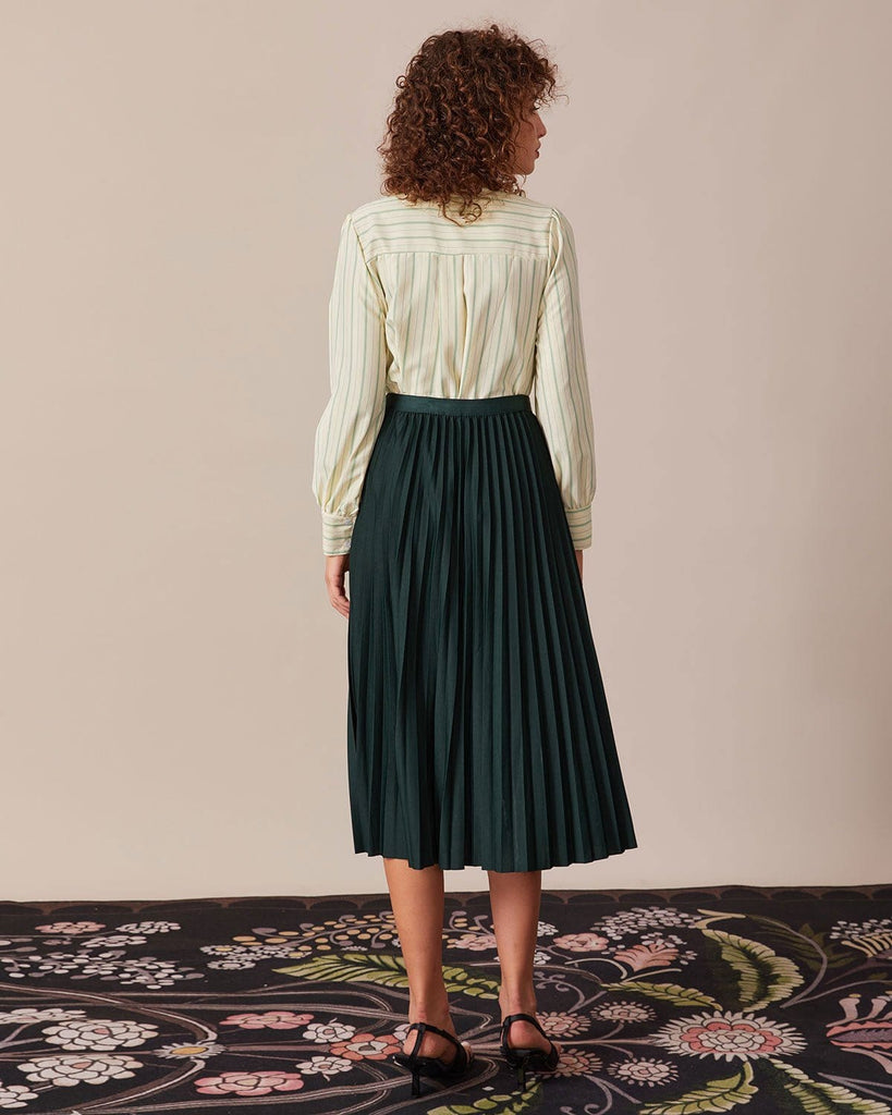 The Green Collared Striped Blouse Tops - RIHOAS