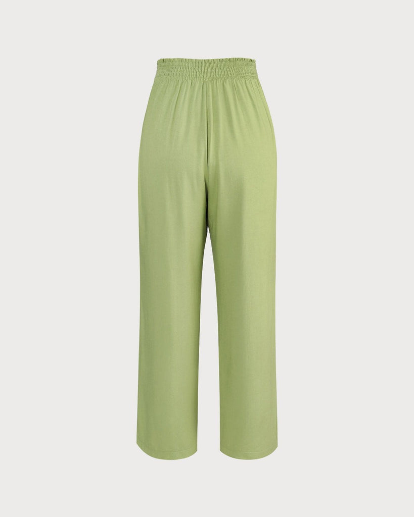 The Green Elastic Waist Straight Ninth Pants Bottoms - RIHOAS