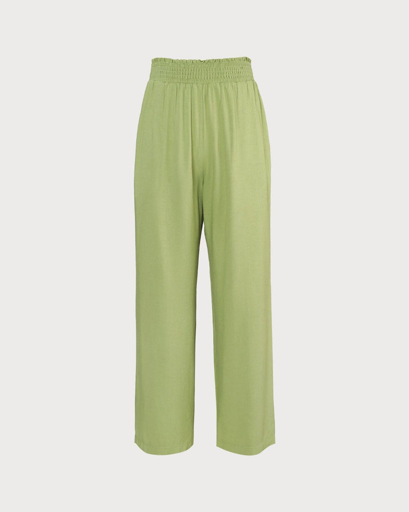 The Green Elastic Waist Straight Ninth Pants Green Bottoms - RIHOAS