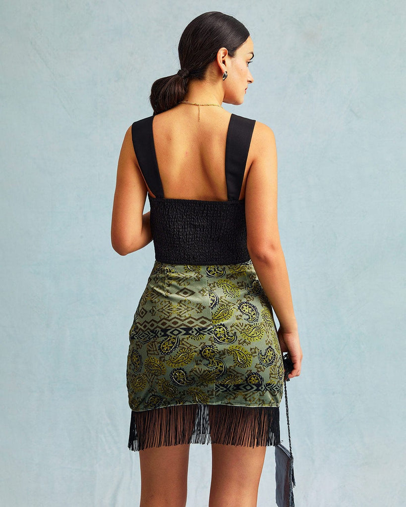 The Green Fringe Mini Skirt Bottoms - RIHOAS