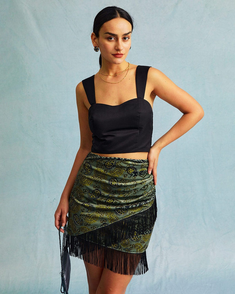 The Green Fringe Mini Skirt Bottoms - RIHOAS