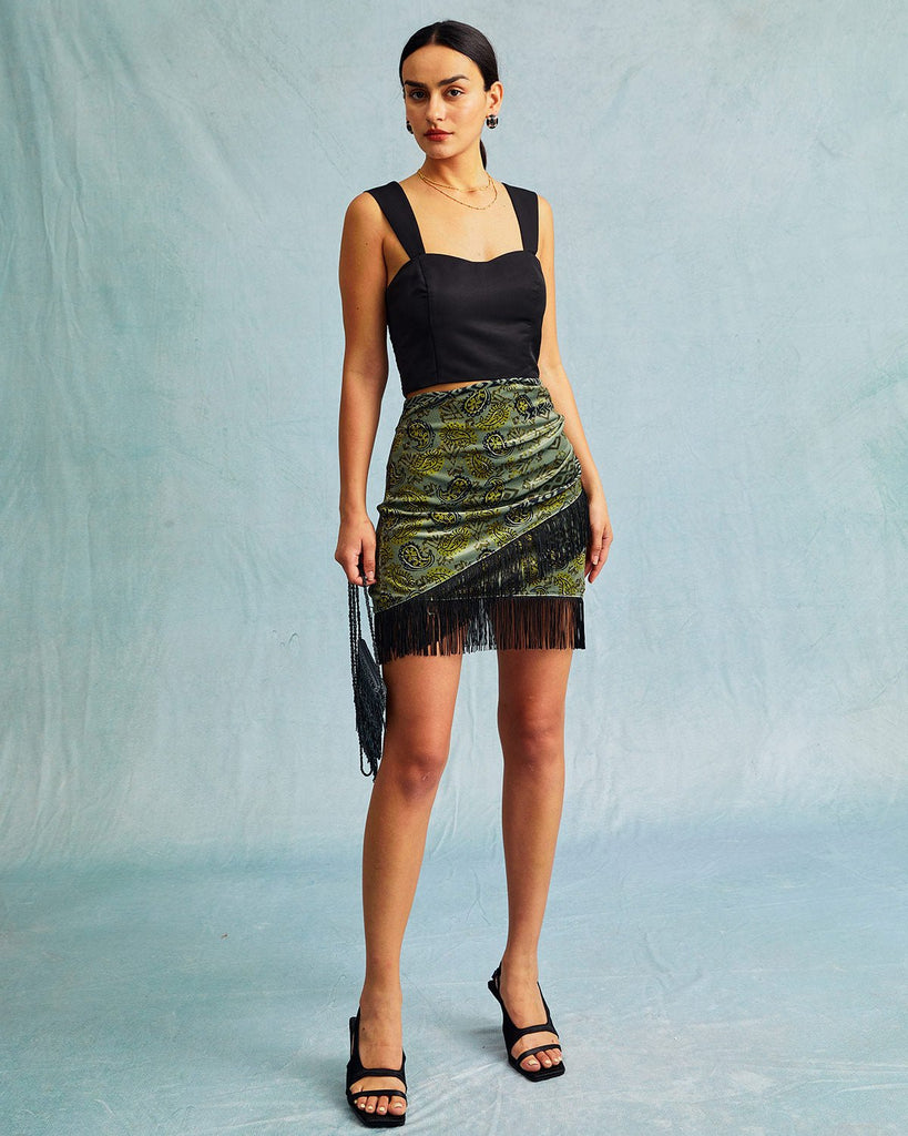 The Green Fringe Mini Skirt Bottoms - RIHOAS