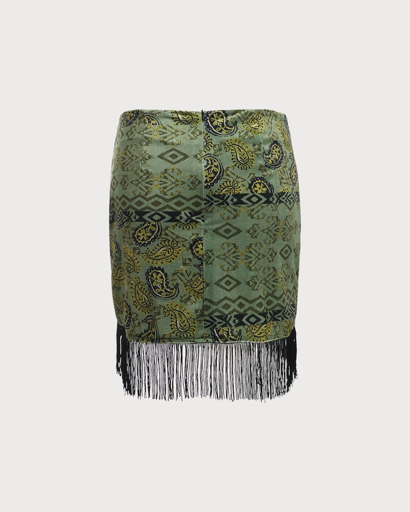 The Green Fringe Mini Skirt Bottoms - RIHOAS