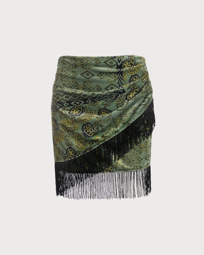 The Green Fringe Mini Skirt Green Bottoms - RIHOAS
