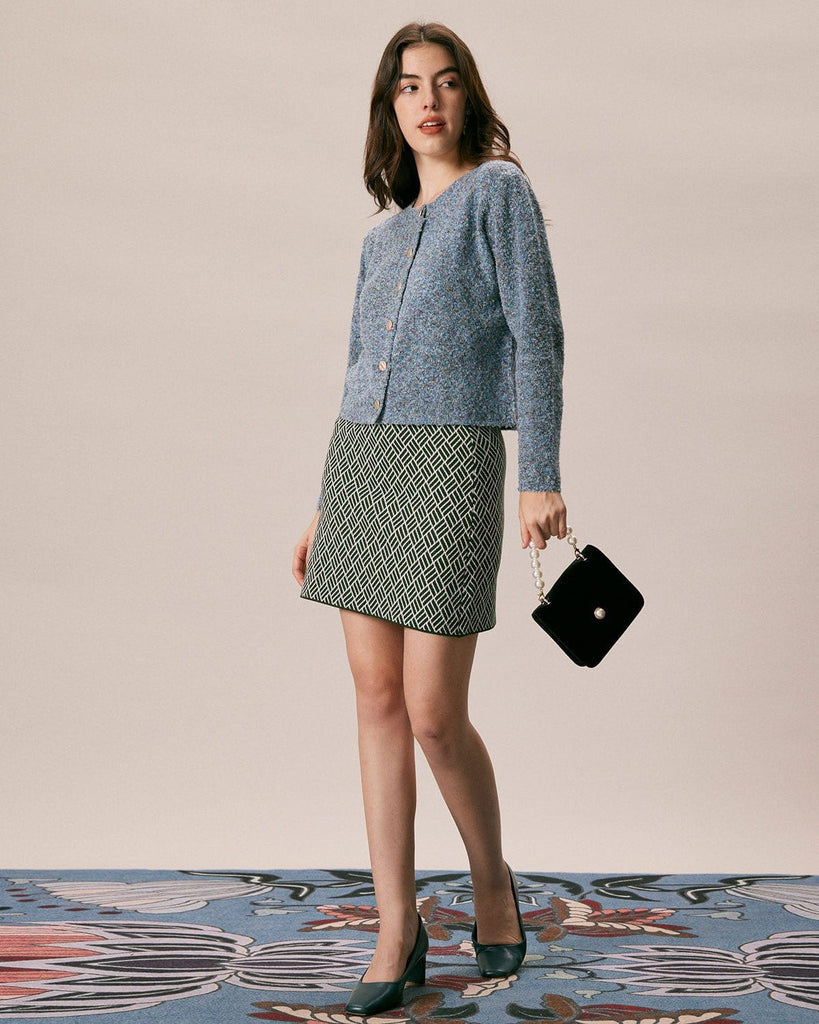 The Green Geometric Knit Mini Skirt Bottoms - RIHOAS