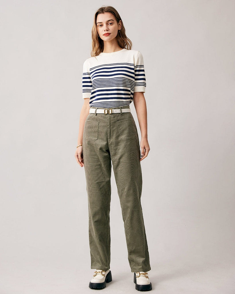 The Green High Waist Corduroy Pants Bottoms - RIHOAS