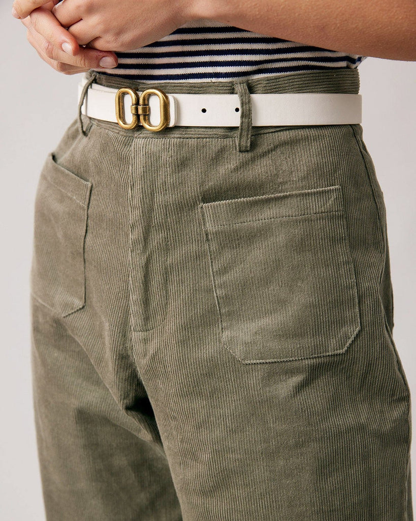 The Green High Waist Corduroy Pants Bottoms - RIHOAS