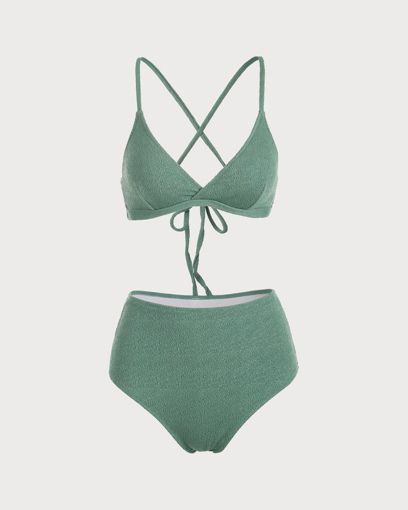 The Green Lurex Criss Cross Bikini Set Grey Green Bikinis - RIHOAS