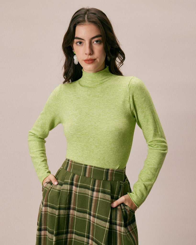 The Green Mock Neck Knit Top Green Tops - RIHOAS