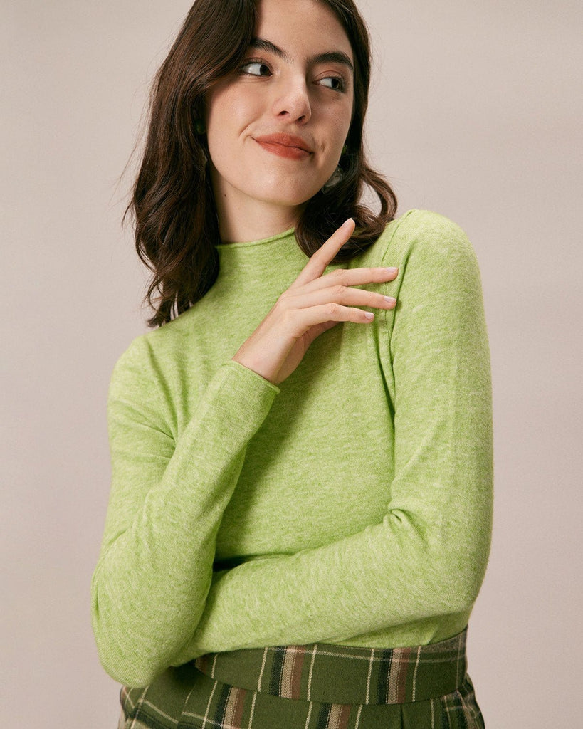 The Green Mock Neck Knit Top Tops - RIHOAS