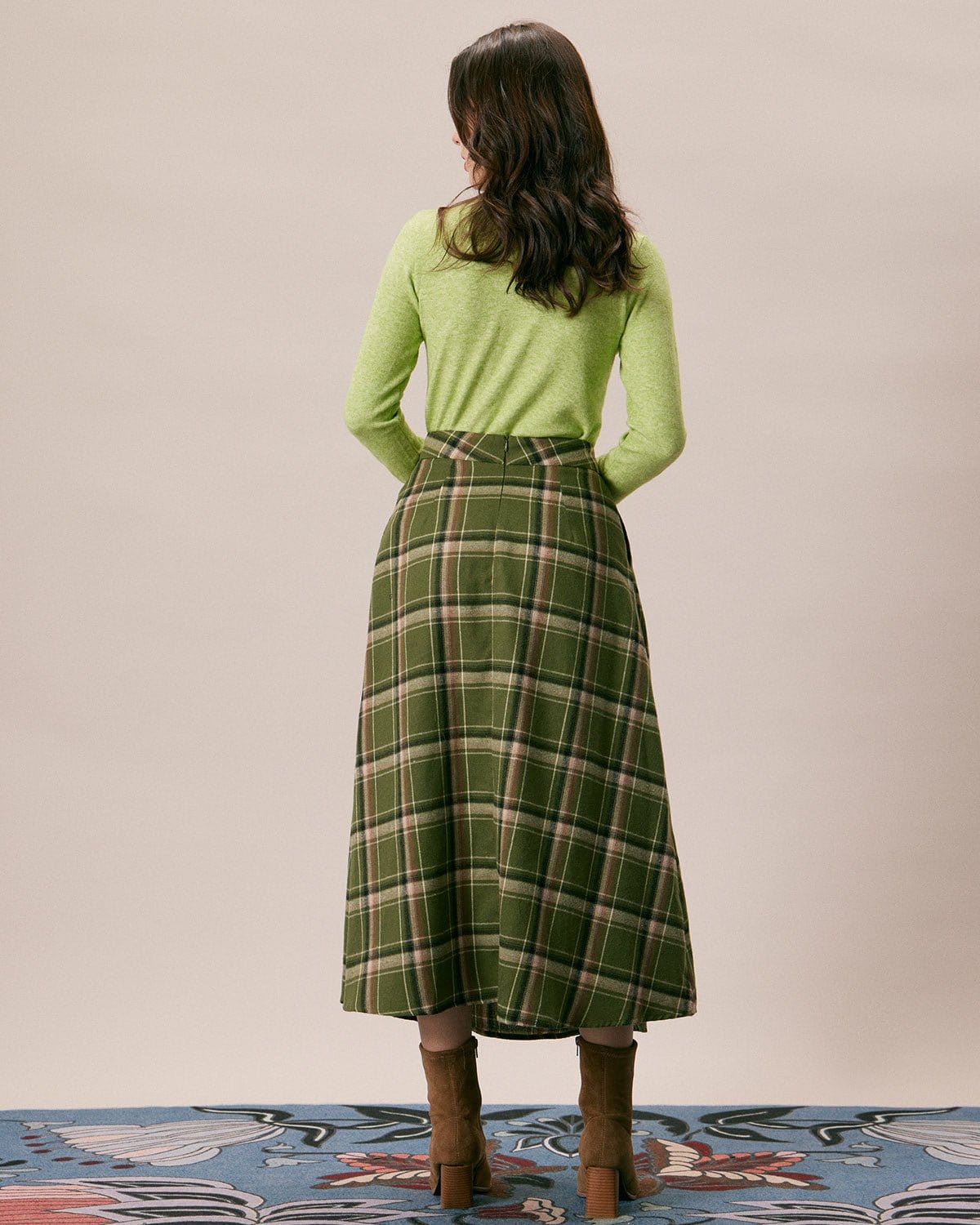 Green and brown plaid skirt sale