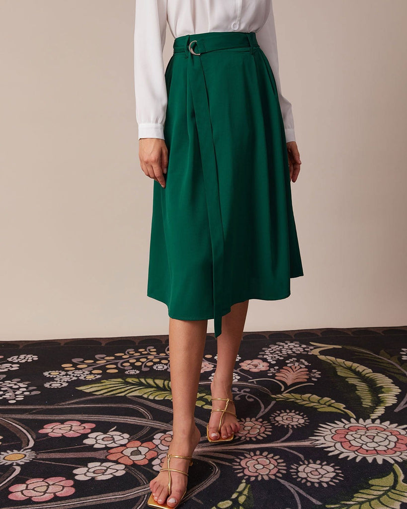 The Green Pleated Midi Skirt Green Bottoms - RIHOAS
