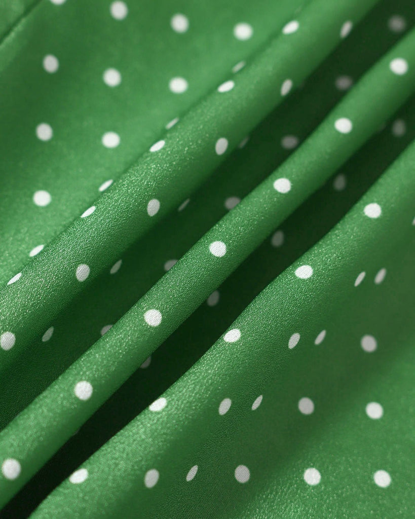 The Green Polka Dot Slit Midi Dress Dresses - RIHOAS