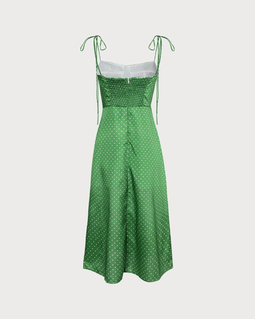The Green Polka Dot Slit Midi Dress Dresses - RIHOAS