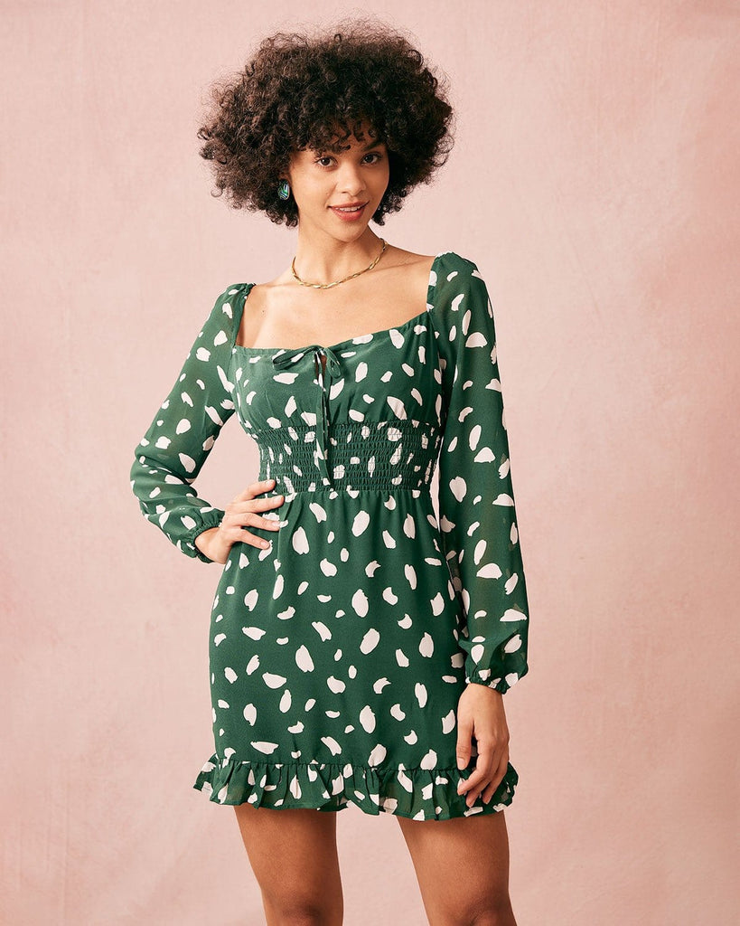 The Green Square Neck Dress Green Dresses - RIHOAS