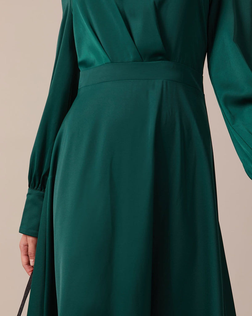 The Green Stand Pleated Satin Dress Dresses - RIHOAS