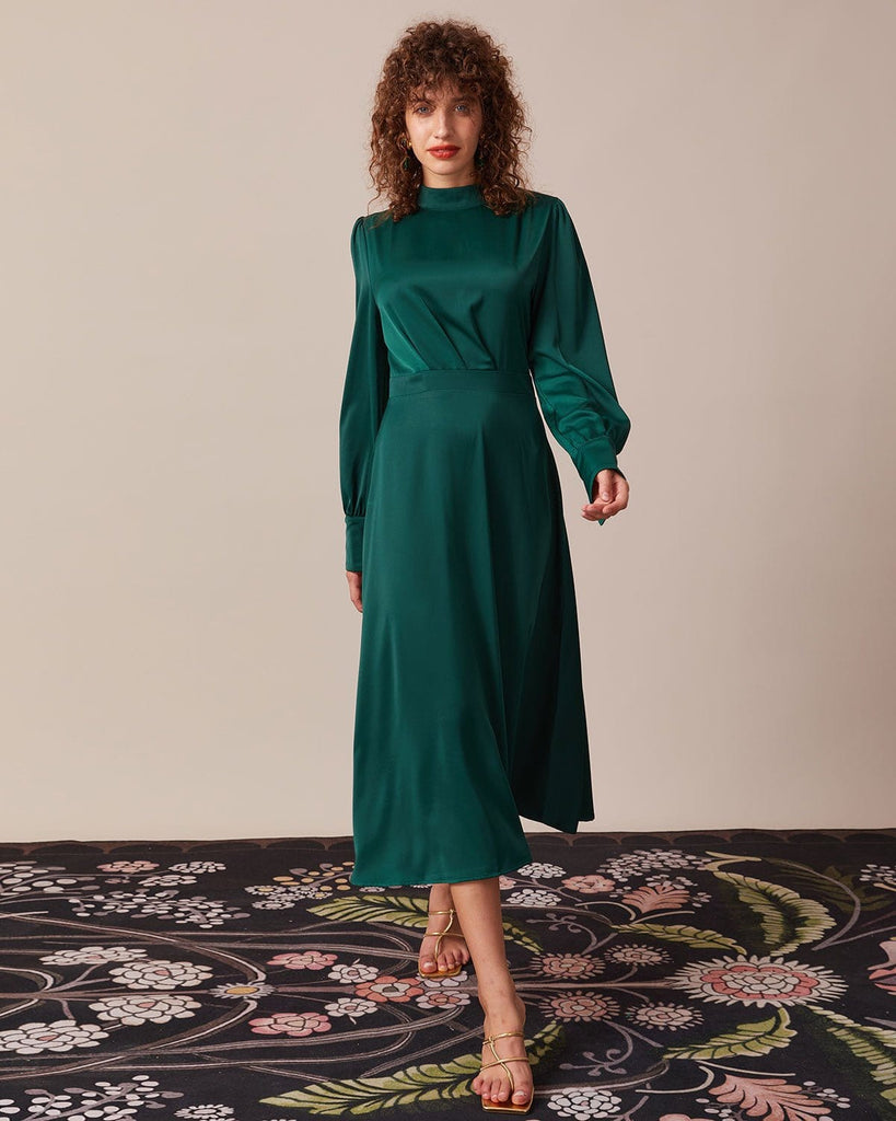 The Green Stand Pleated Satin Dress Dresses - RIHOAS