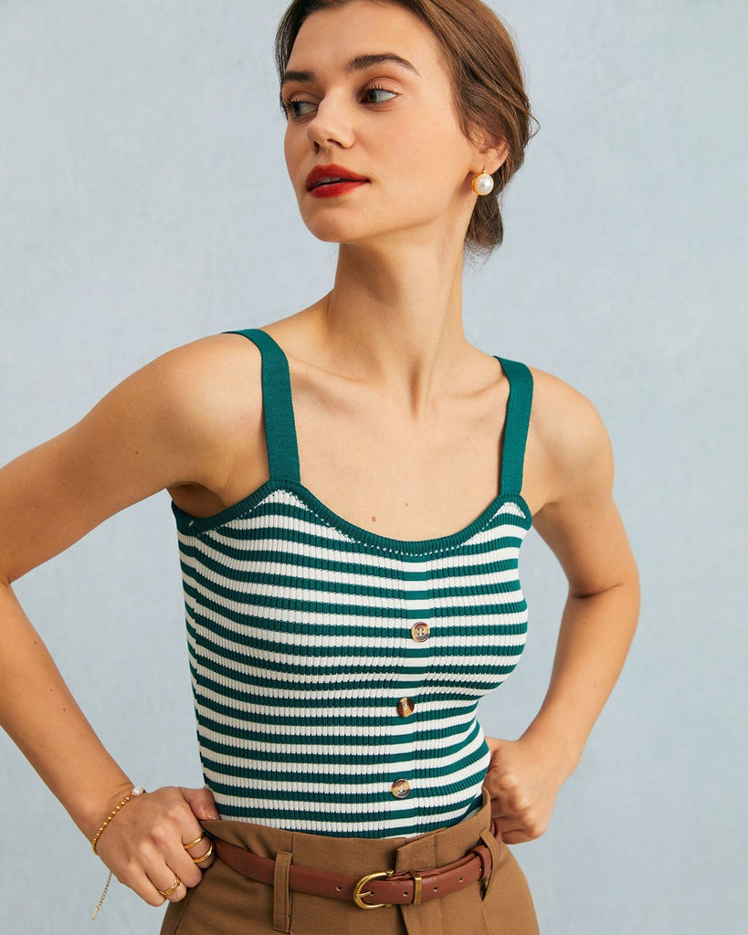 The Green Striped Kint Cami Top Green Tops - RIHOAS