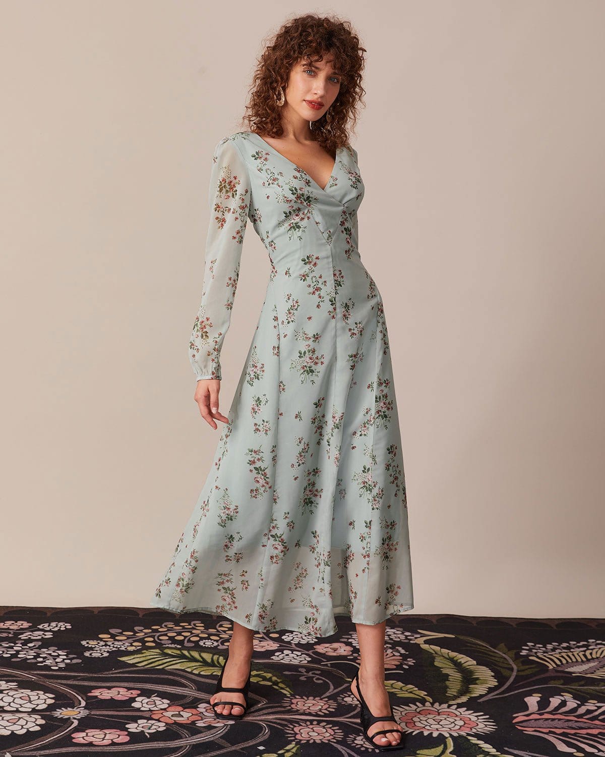Sage green floral deals maxi dress