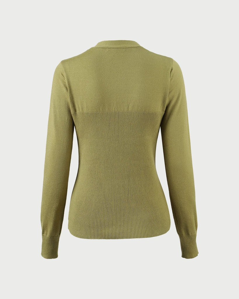 The Green V-Neck Solid Cardigan Tops - RIHOAS