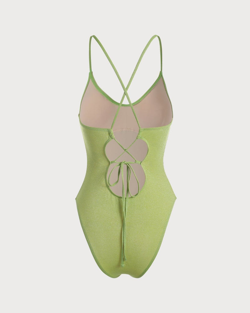 The Green V Neck Cross Back One-Piece Swimsuit One-Pieces - RIHOAS