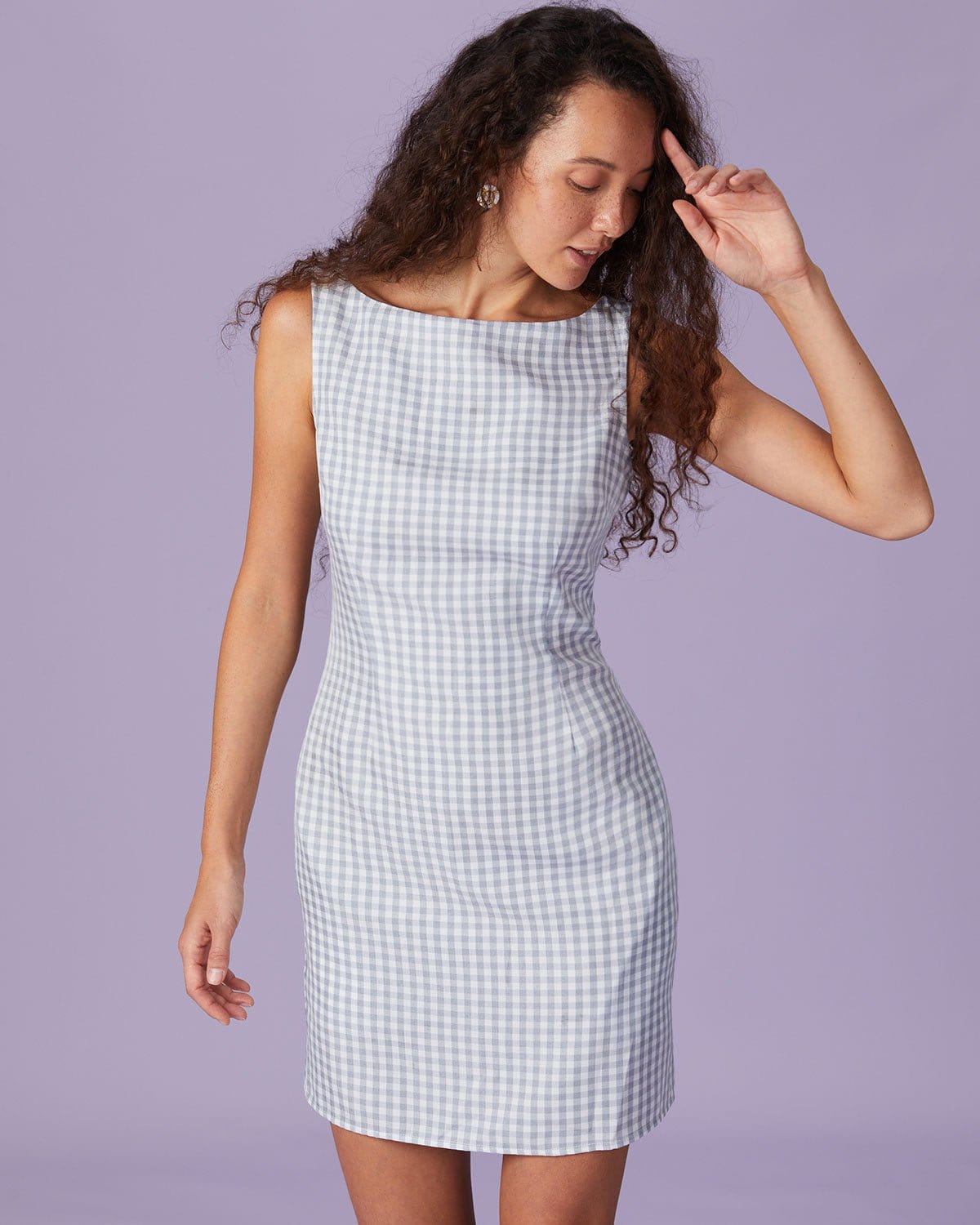Plus Size Plaid Print Drawstring Shoulder Bodycon Mini Dress