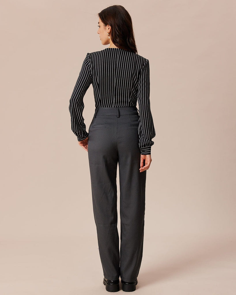 The Grey Houndstooth Straight Leg Pants Bottoms - RIHOAS