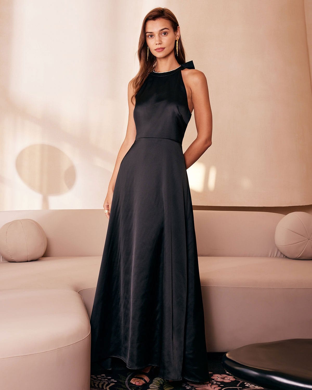Halter Bowknot Cutout Maxi Dress