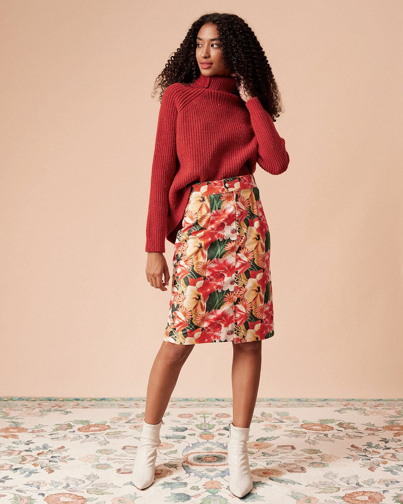 The High Waist Corduroy Floral Skirt Bottoms - RIHOAS