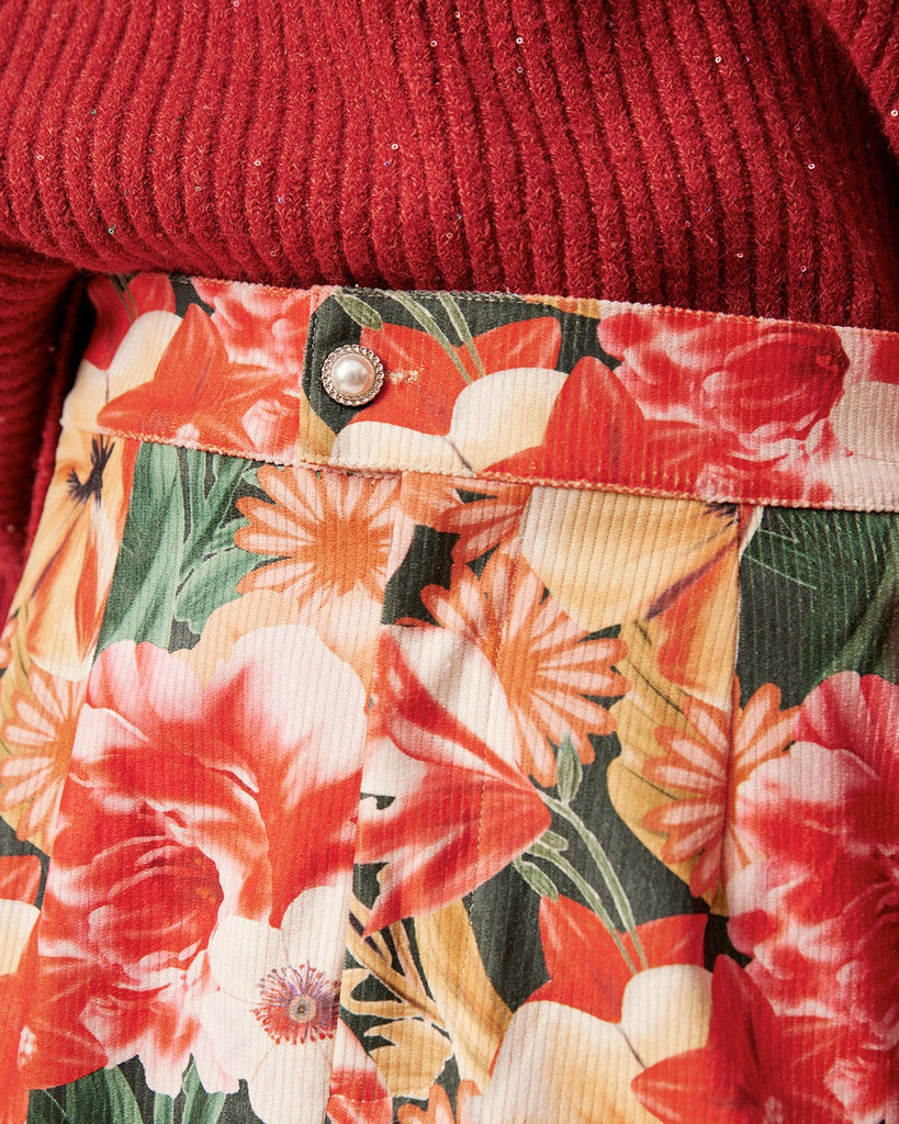 The High Waist Corduroy Floral Skirt Bottoms - RIHOAS