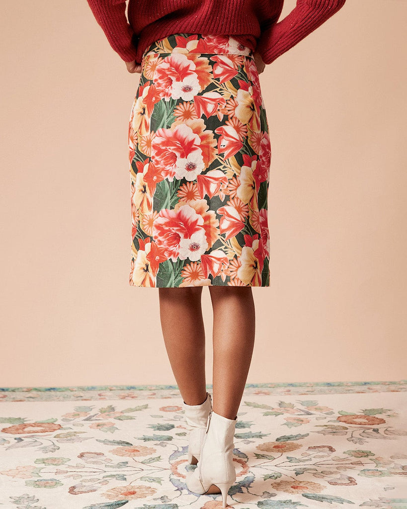 The High Waist Corduroy Floral Skirt Bottoms - RIHOAS