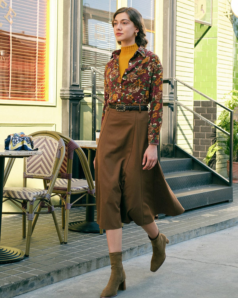 The High Waist Solid A-line Skirt Bottoms - RIHOAS