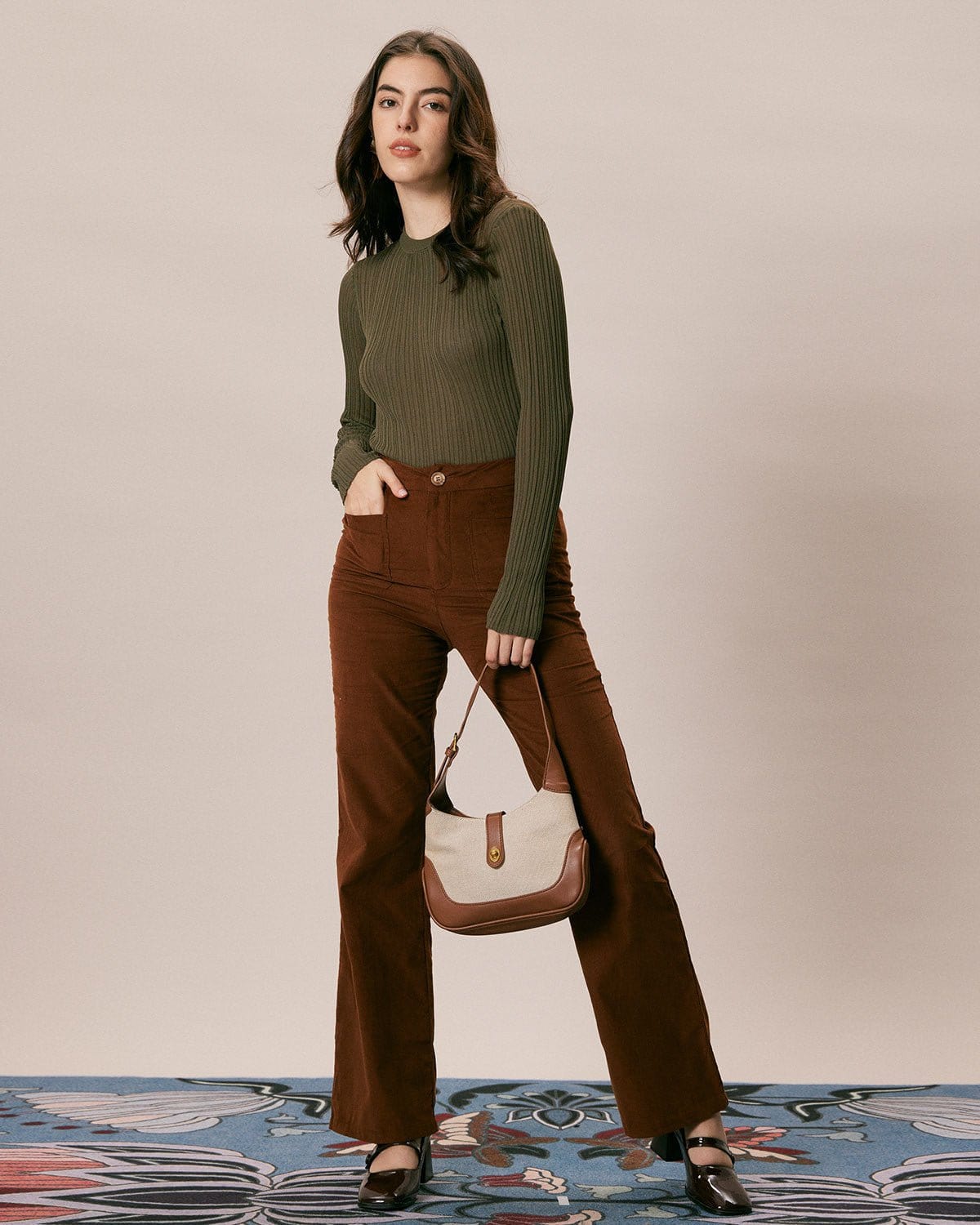 The Brown High Waisted Pockets Flare Pants