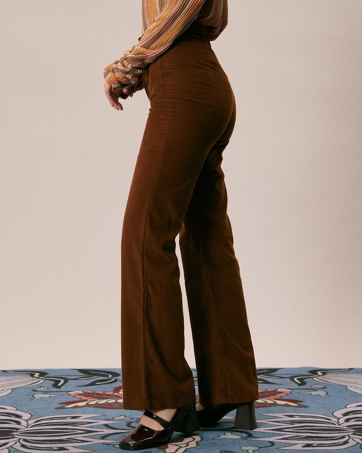 The Brown High Waisted Pockets Flare Pants & Reviews - Brown - Bottoms