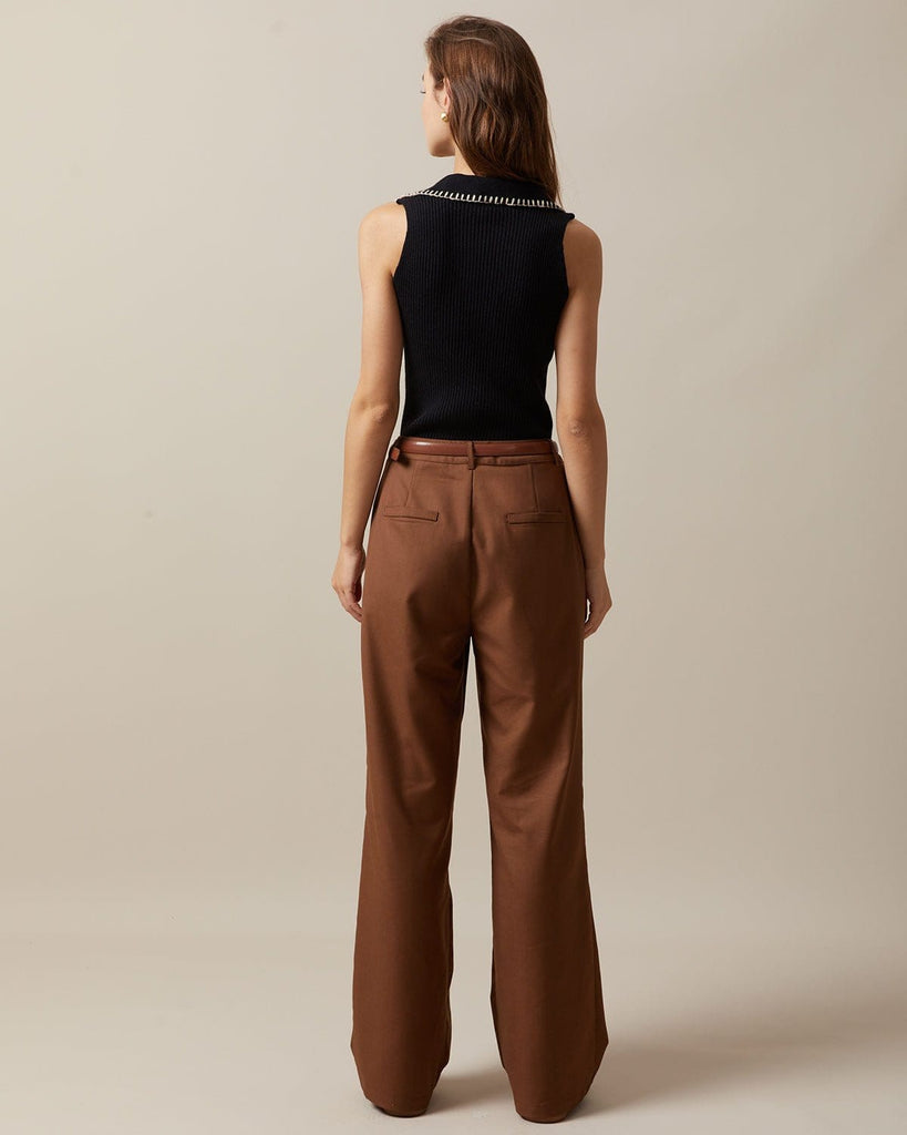 The High Waisted Pleated Straight Pants Bottoms - RIHOAS