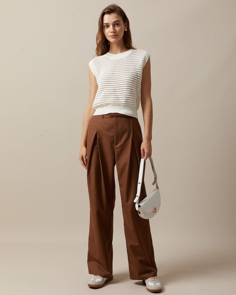 The High Waisted Pleated Straight Pants Bottoms - RIHOAS