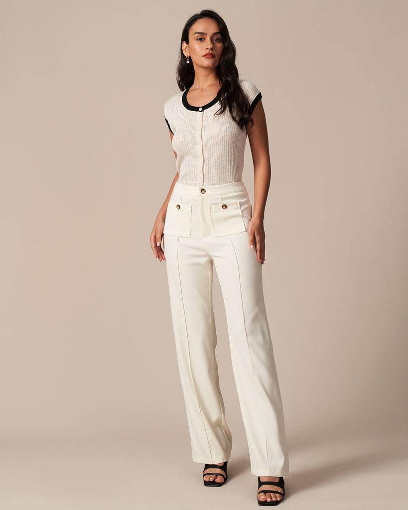 The High Waisted Pocket Straight Pants Bottoms - RIHOAS