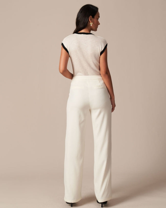 The White High Waisted Button Straight Pants