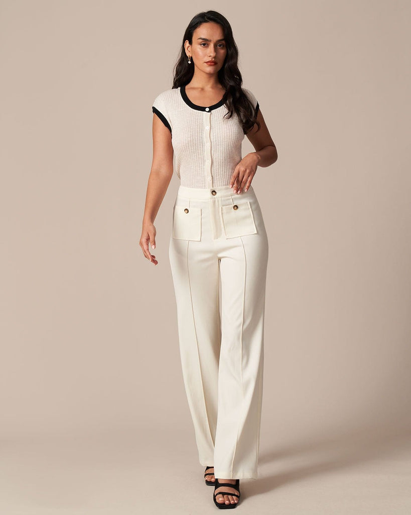 The High Waisted Pocket Straight Pants Bottoms - RIHOAS