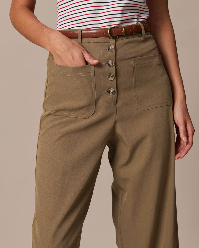 The Khaki Double Pocket Button Pants Bottoms - RIHOAS