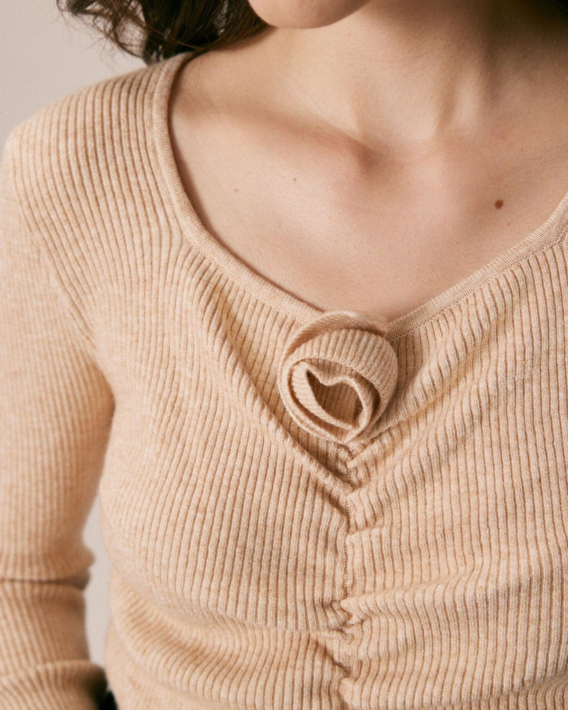 The Khaki Ruched Knit Top Tops - RIHOAS