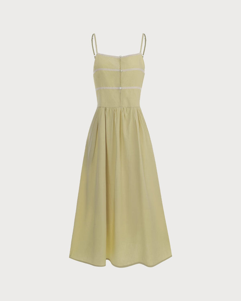 The Lace Button Midi Dress Yellow Dresses - RIHOAS