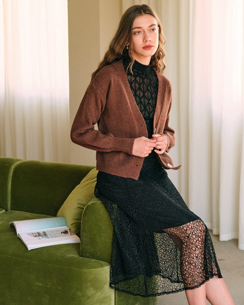 The Solid V Neck Puff Sleeve Cardigan