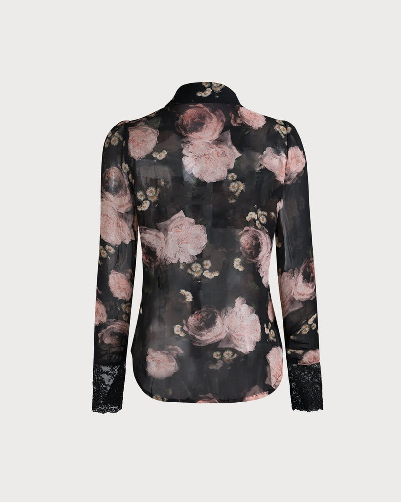 The Lace Spliced Floral Blouse Tops - RIHOAS